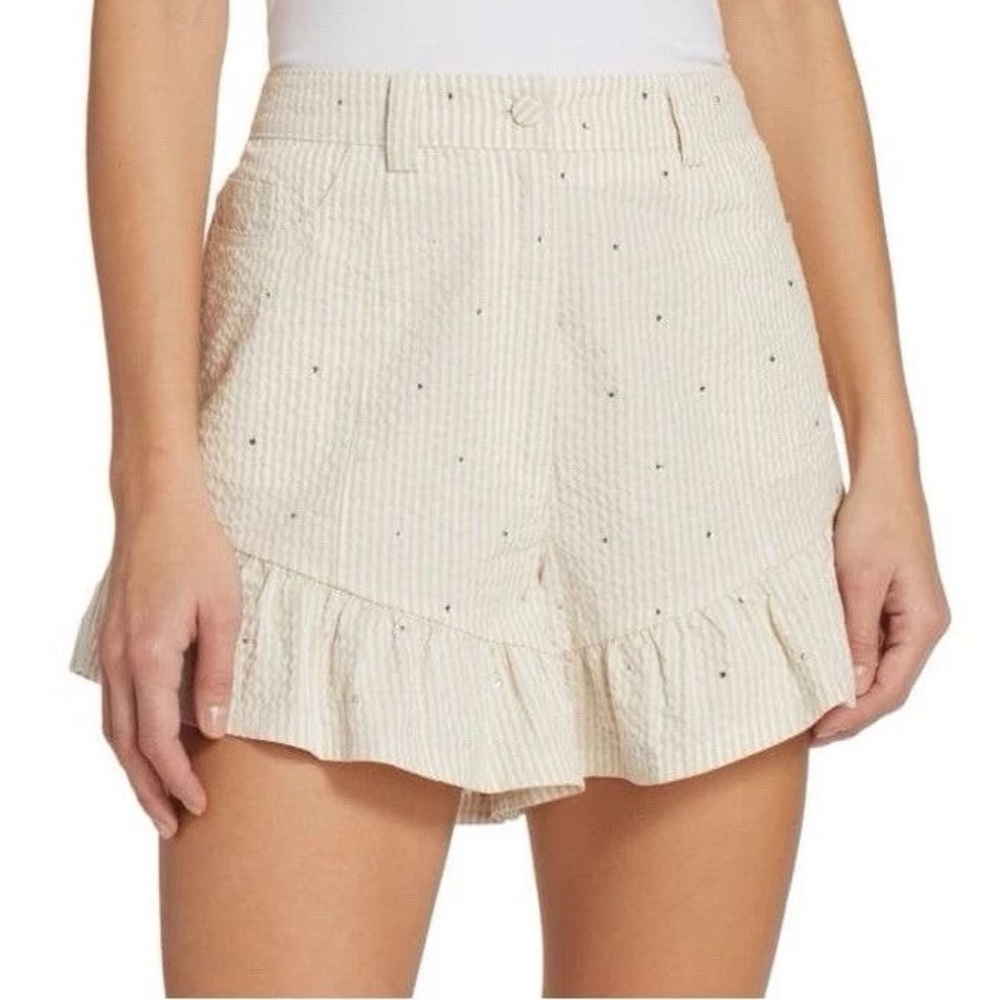 Cinq à Sept Shorts - Seersucker Cream Peplum Ruffle Shorts - Picture 4 of 5
